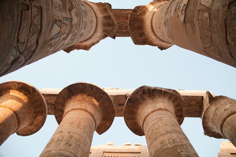 Ancient Luxor Karnak temple columns at dusk
