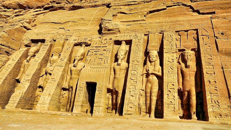 Spring flowers in Egypt near ancient ruins